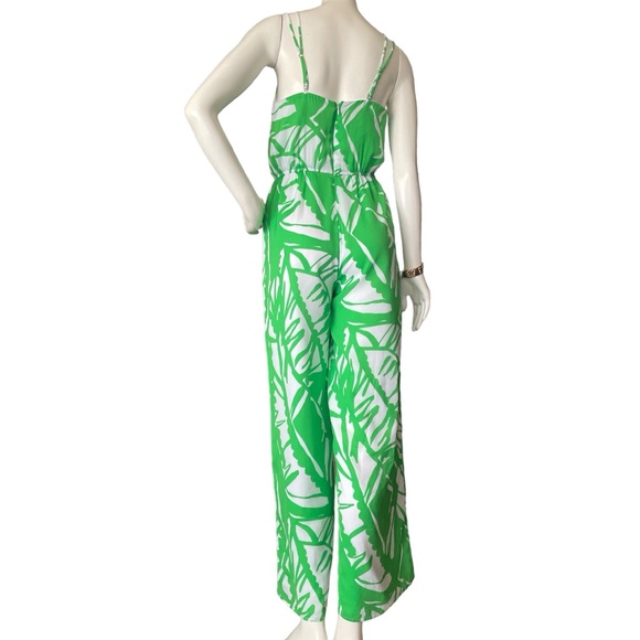 New Lilly Pulitzer Jumpsuit Women Green White Tropical Fully Lined With PocketXS - Picture 5 of 16